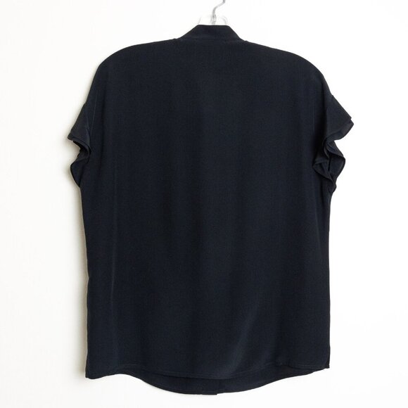 FRAME Silk Blouse Black Flounce Short Sleeve Top Button Up XS - Picture 3 of 14